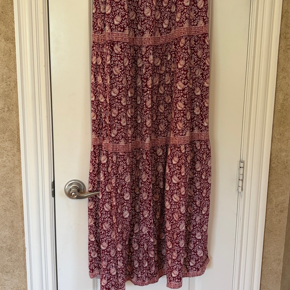 Max Studio Sleeveless Floral Boho Peasant Maxi Dress Pockets Medium Red & White - Picture 5 of 14